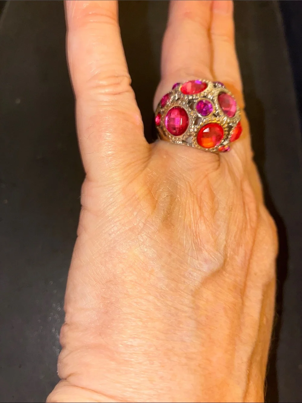 Dome Cocktail Stretch Ring with Pink Gemstones